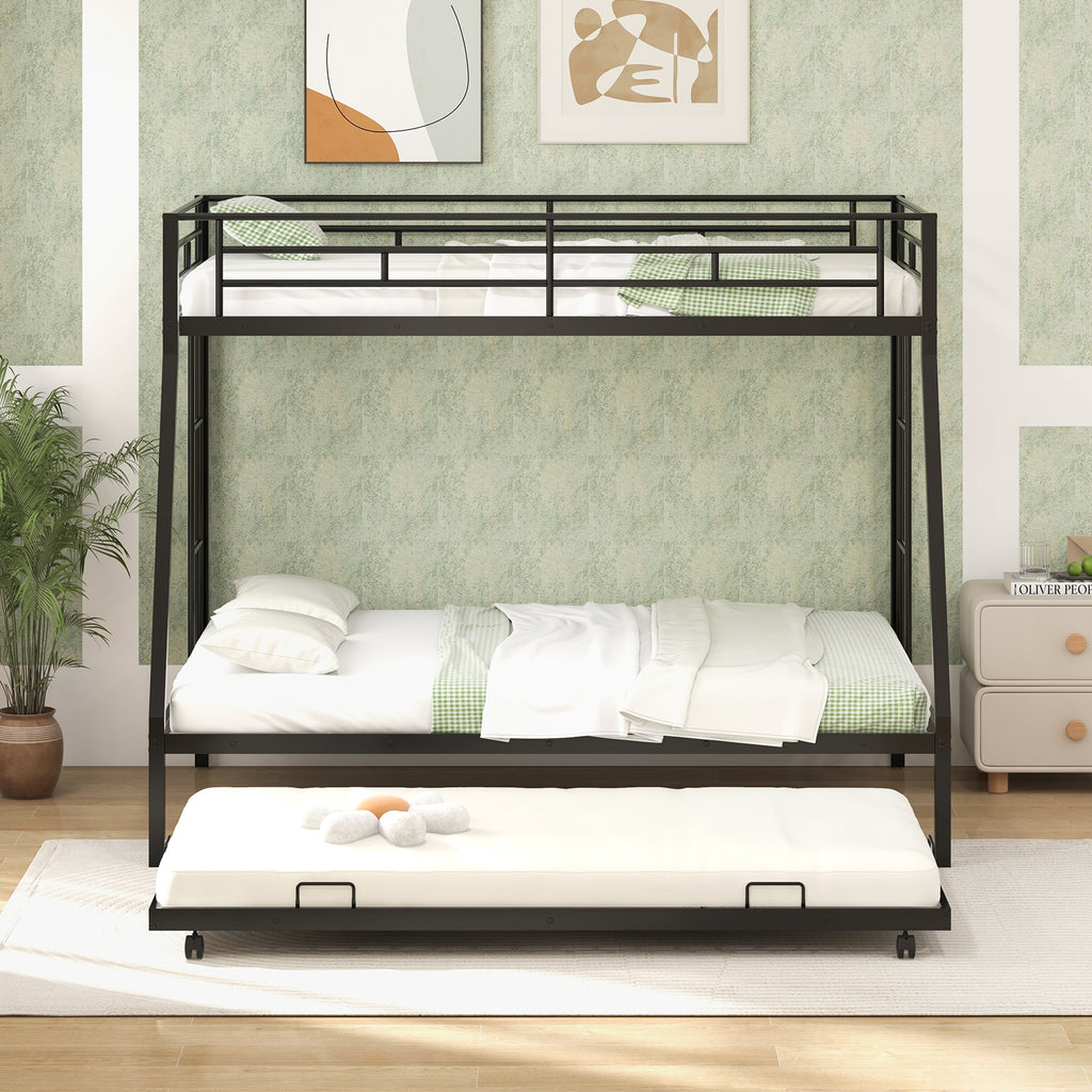 Twin Over Full Metal Bunk Bed with Trundle, Black