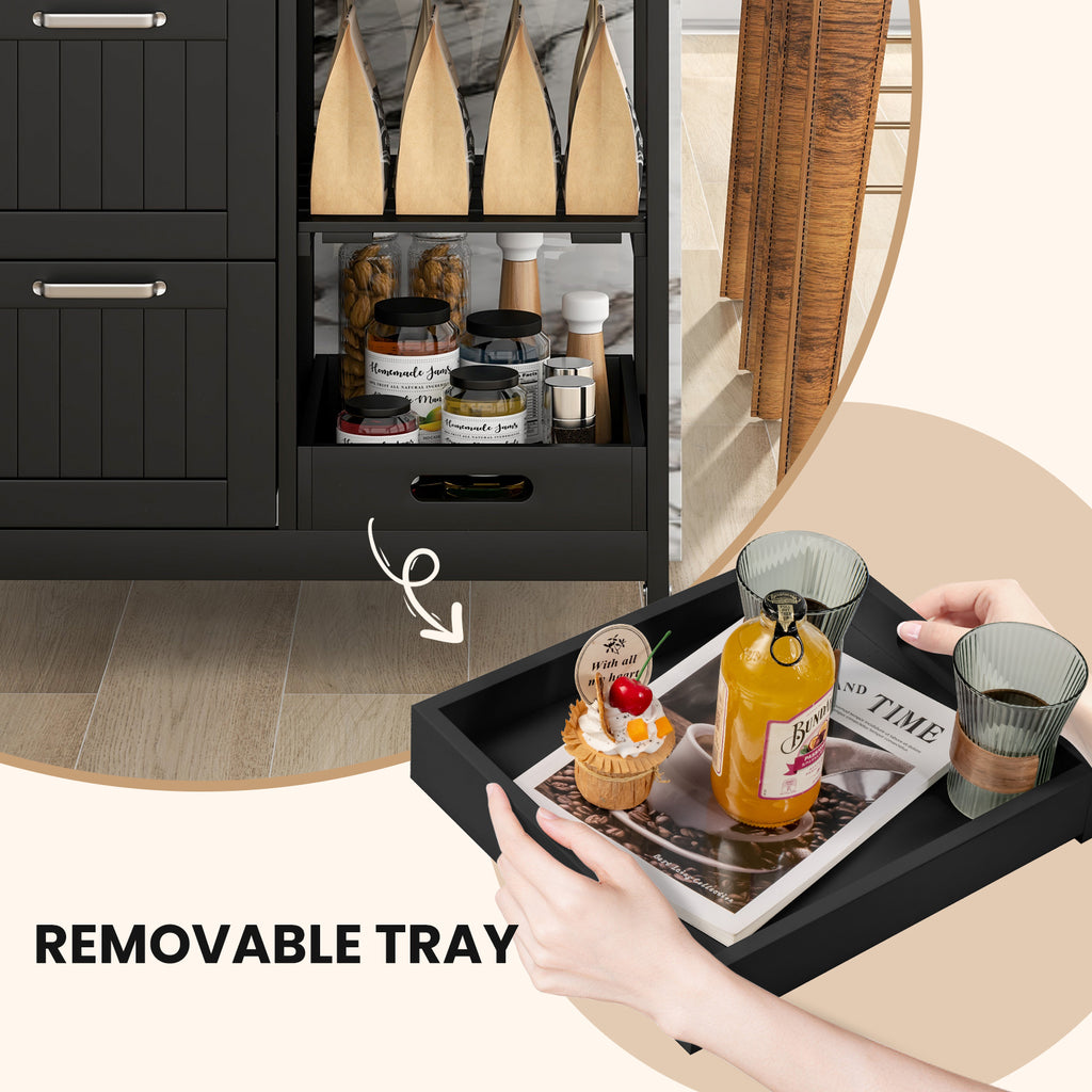 Rolling Kitchen Island Utility Storage Cart, 3 Drawers - Black