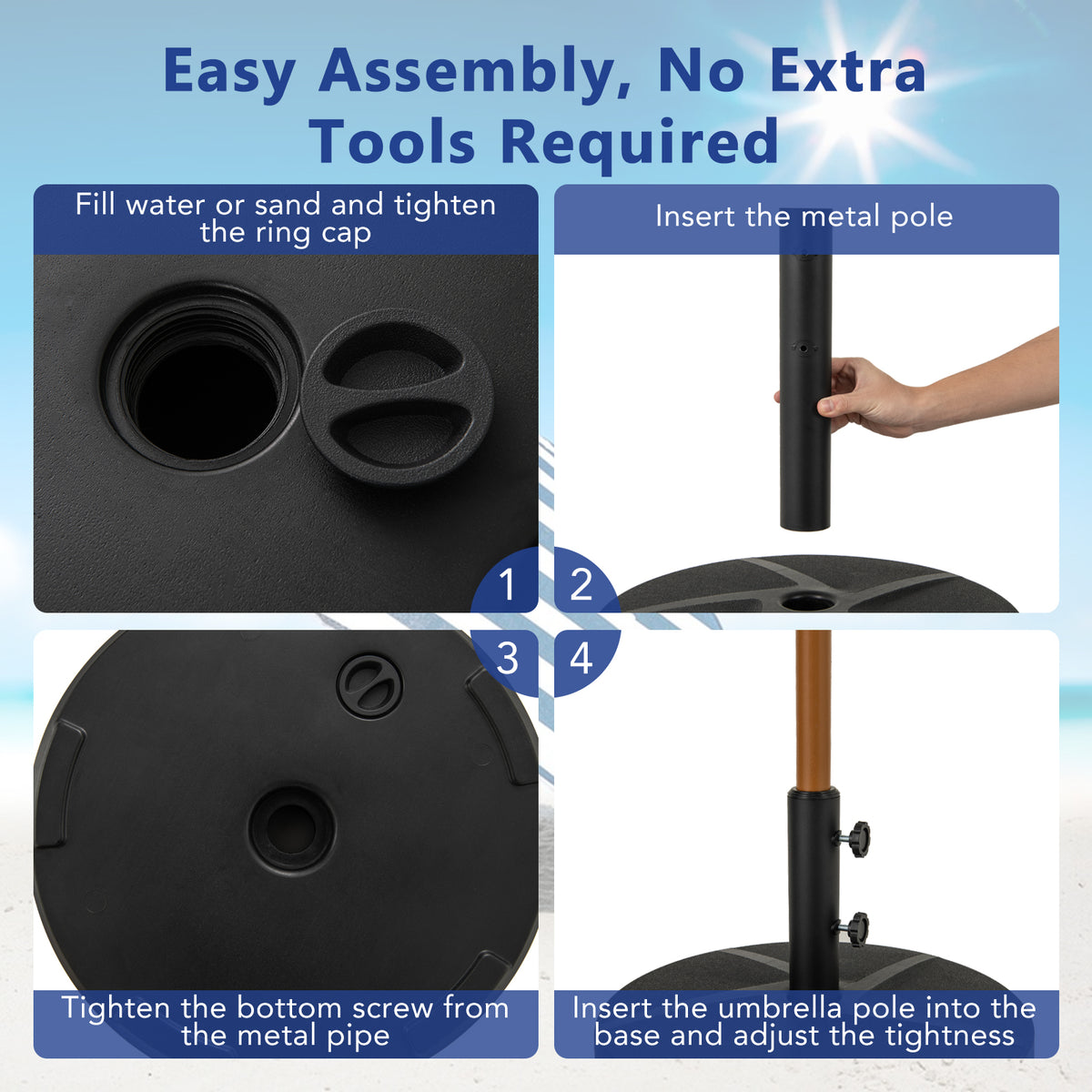 Patio Umbrella Base 88LBS Capacity Water and Sand Fillable Market