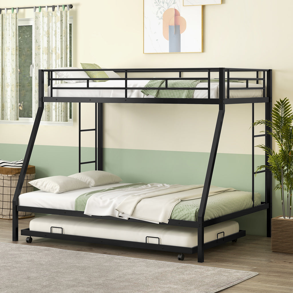 Twin Over Full Metal Bunk Bed with Trundle, Black
