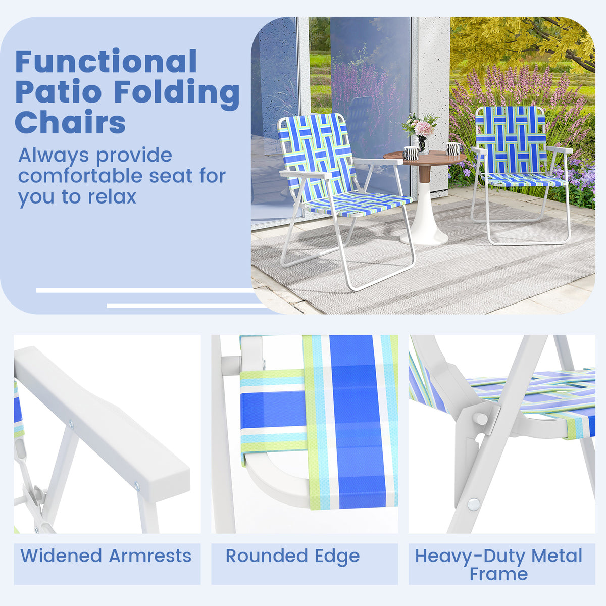 2 Pieces Folding Beach Chair Camping Lawn Webbing