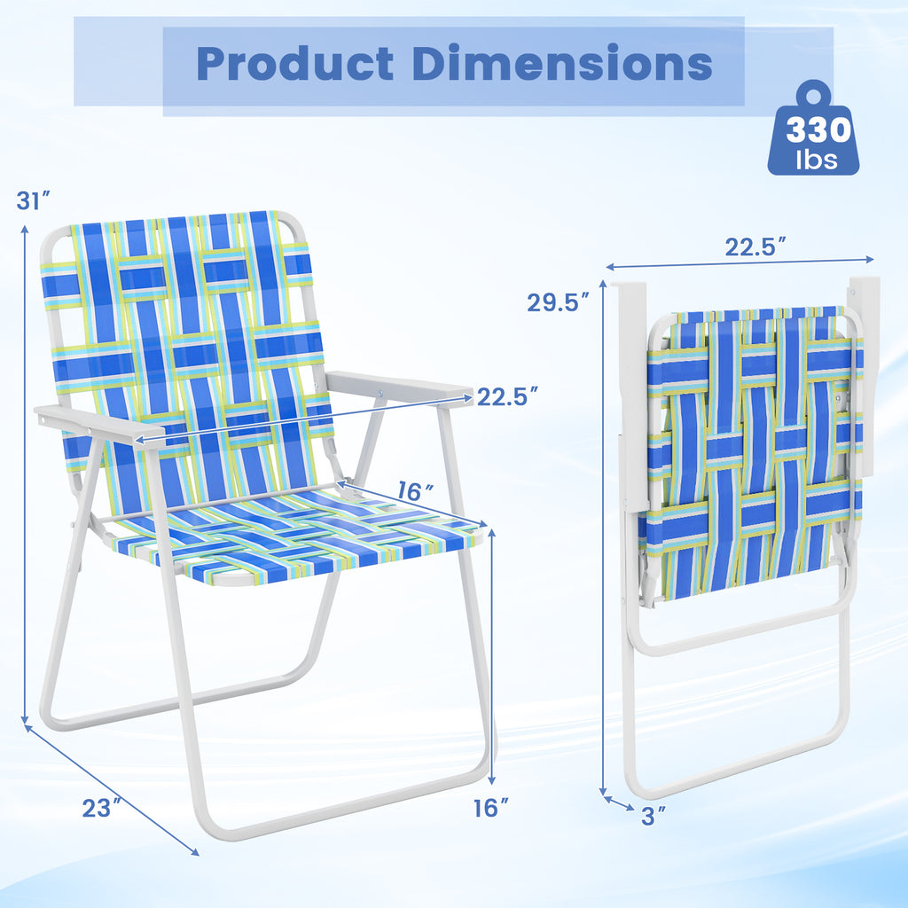 2 Pieces Folding Beach Chair Camping Lawn Webbing