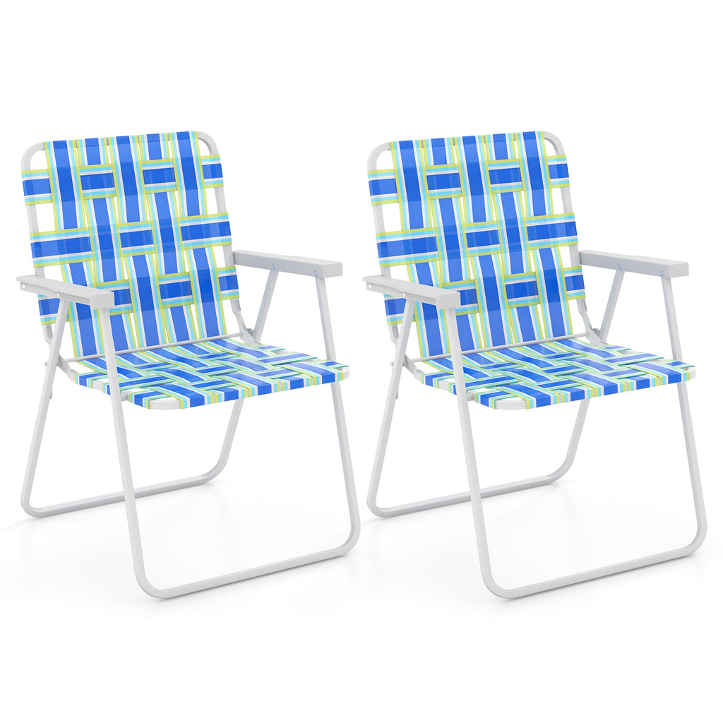 2 Pieces Folding Beach Chair Camping Lawn Webbing