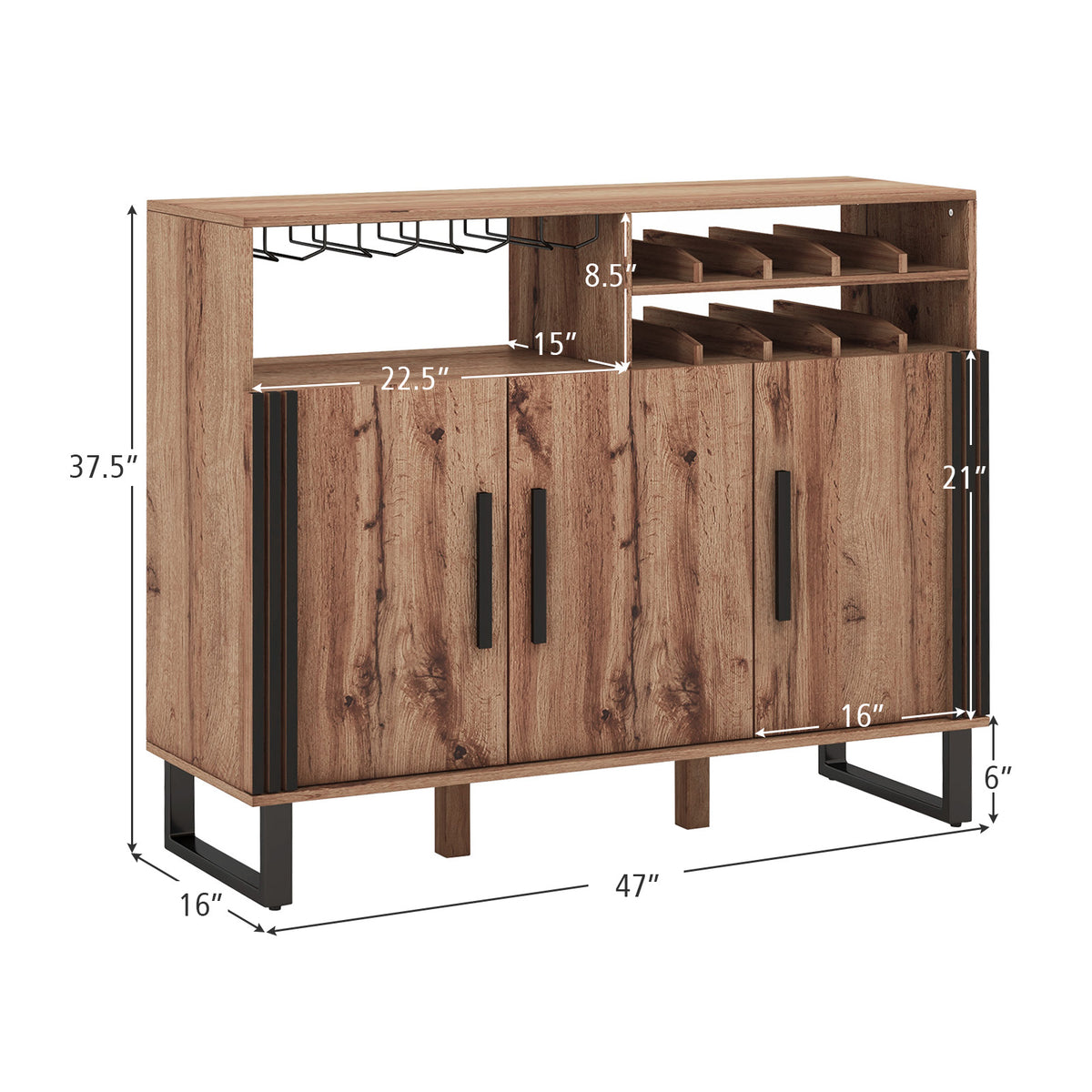 Home Wine Bar Cabinet 3 Door - Brown