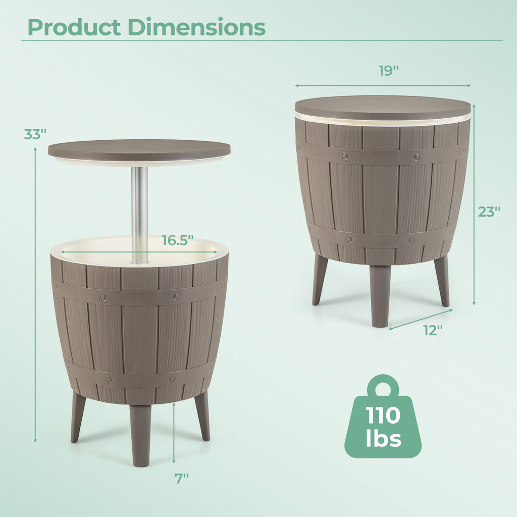 10 Gallon Outdoor Cooler Table with Telescopic Tabletop - Round, Brown