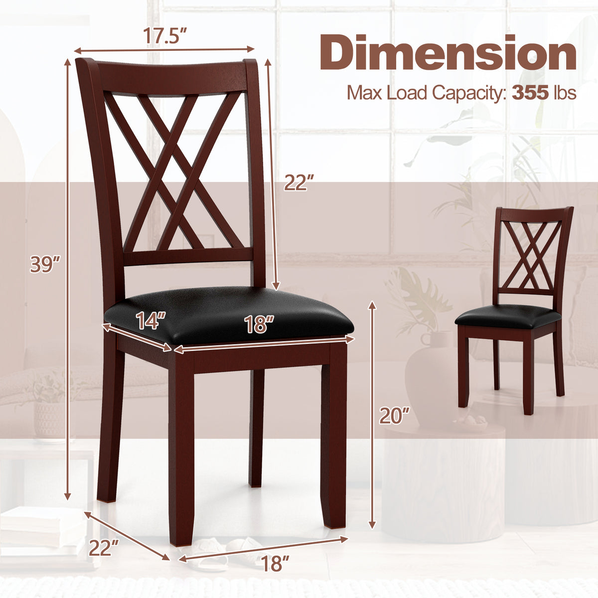 Dining Chairs Set of 2 with Padded Seat, Brown