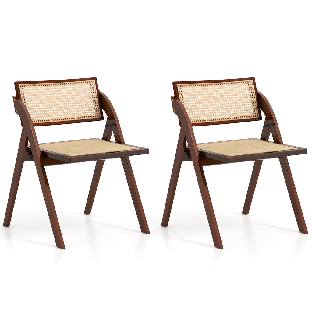 Foldable Dining Chairs Set of 2, Brown - Rattan Backrest