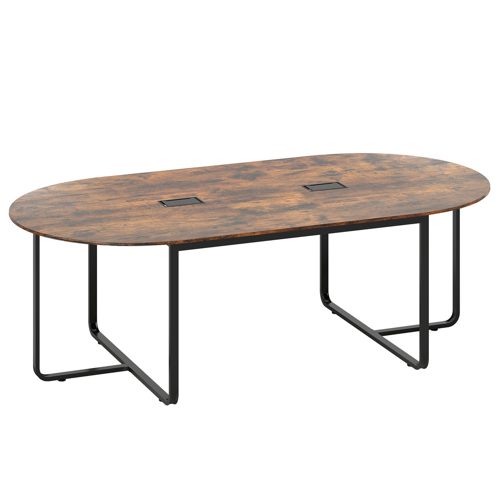 95-Inch Oval Conference Table with Dual Cable Holes - Rustic Brown