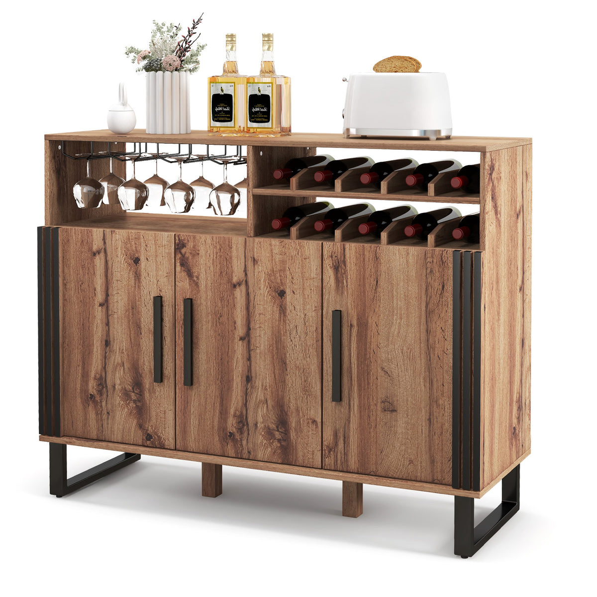 Home Wine Bar Cabinet 3 Door - Brown