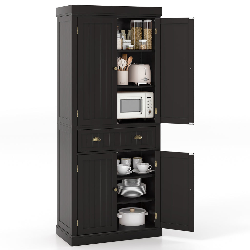 4-Door Pantry Storage Cabinet with Drawer & Shelves – Dark Brown