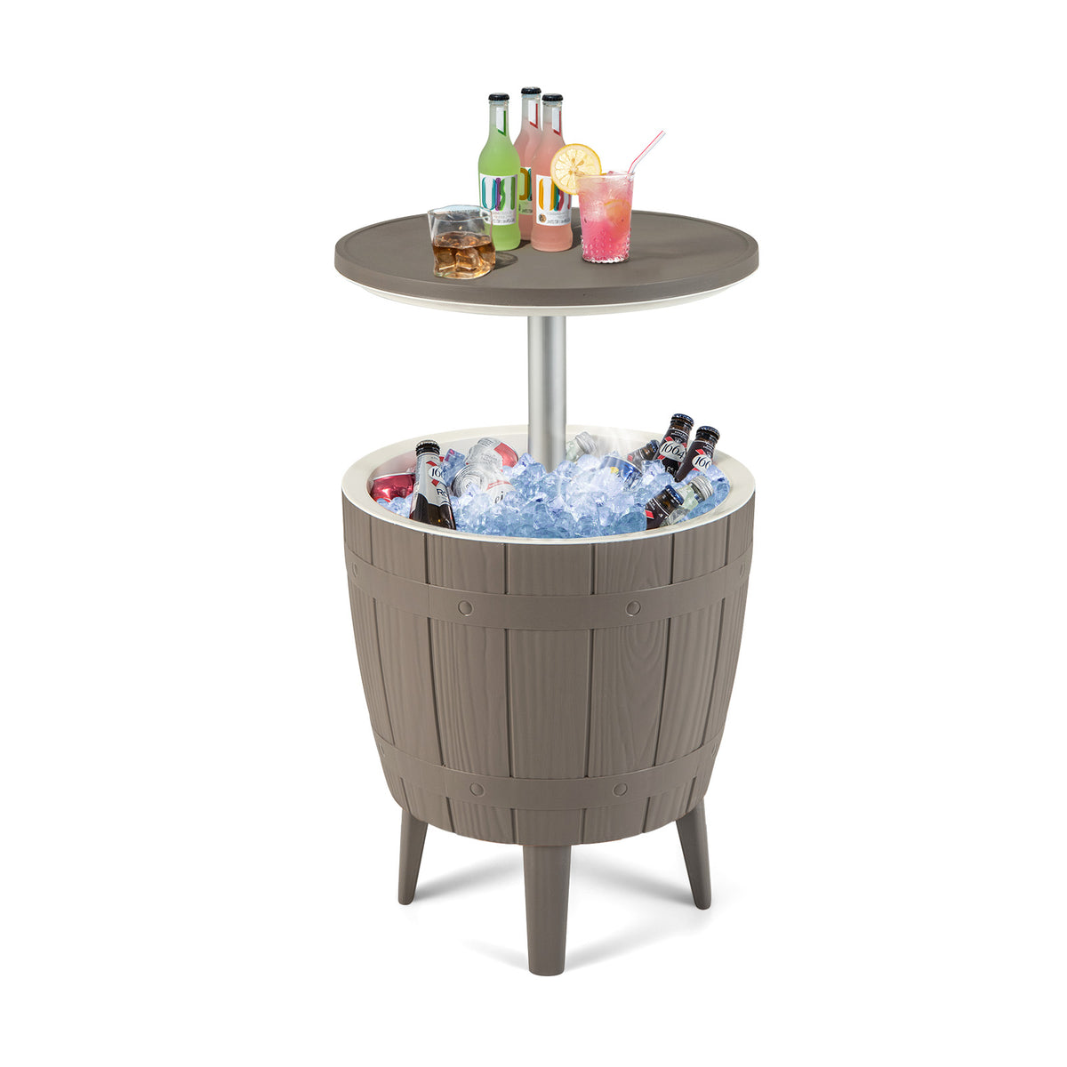 10 Gallon Outdoor Cooler Table with Telescopic Tabletop - Round, Brown