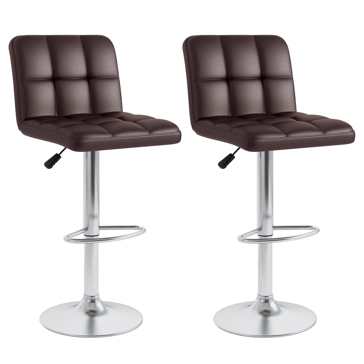 Set of 2 Adjustable Bar Stools with Back - Grid Pattern, Brown
