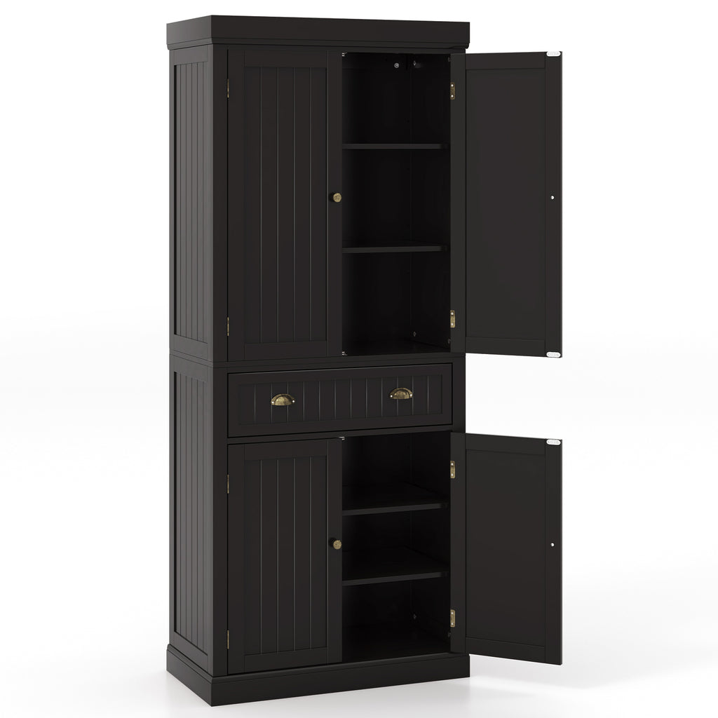 4-Door Pantry Storage Cabinet with Drawer & Shelves – Dark Brown