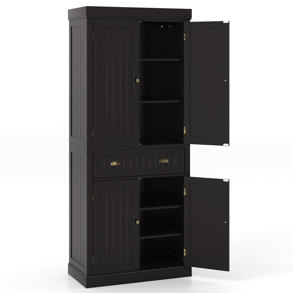 4-Door Pantry Storage Cabinet with Drawer & Shelves – Dark Brown