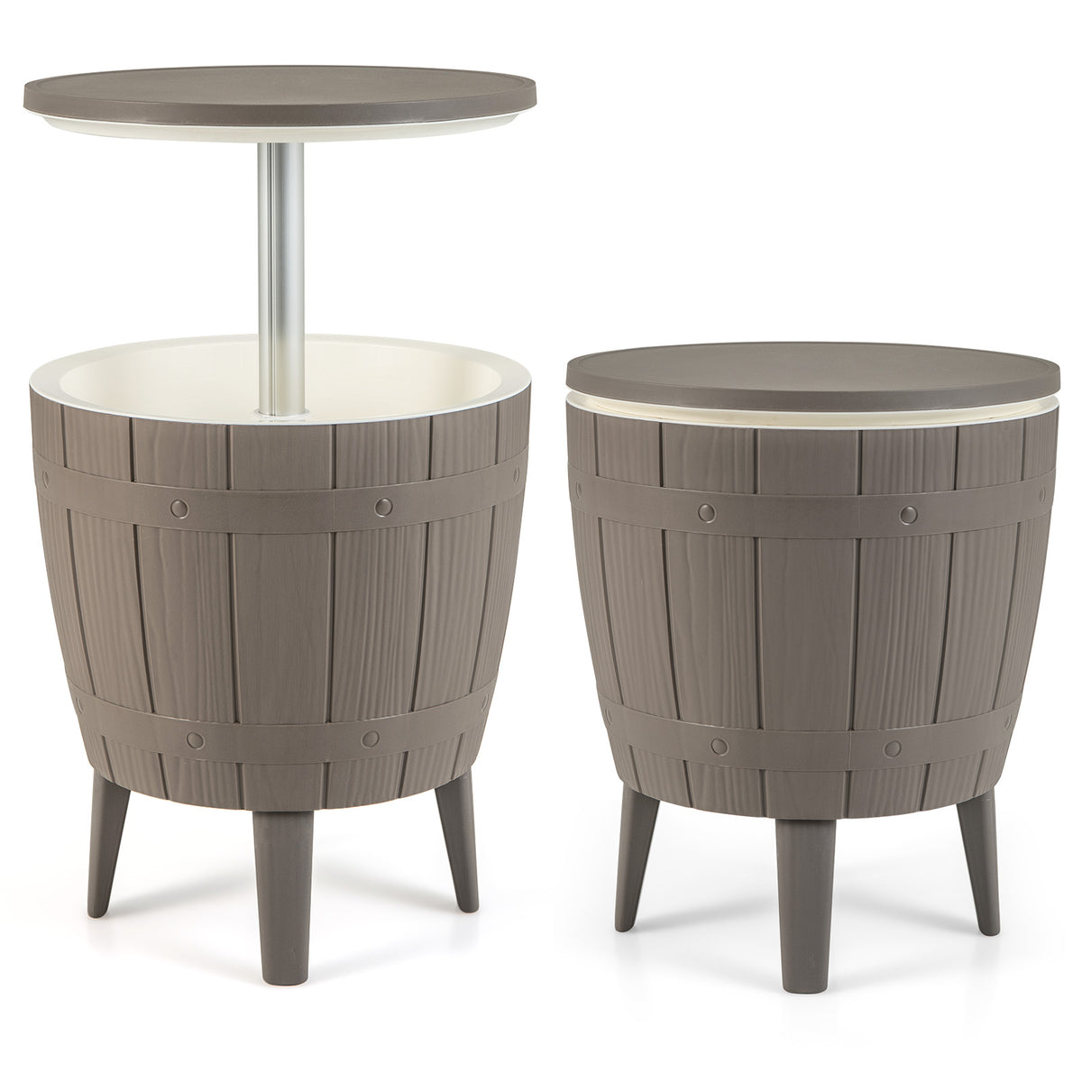 10 Gallon Outdoor Cooler Table with Telescopic Tabletop - Round, Brown