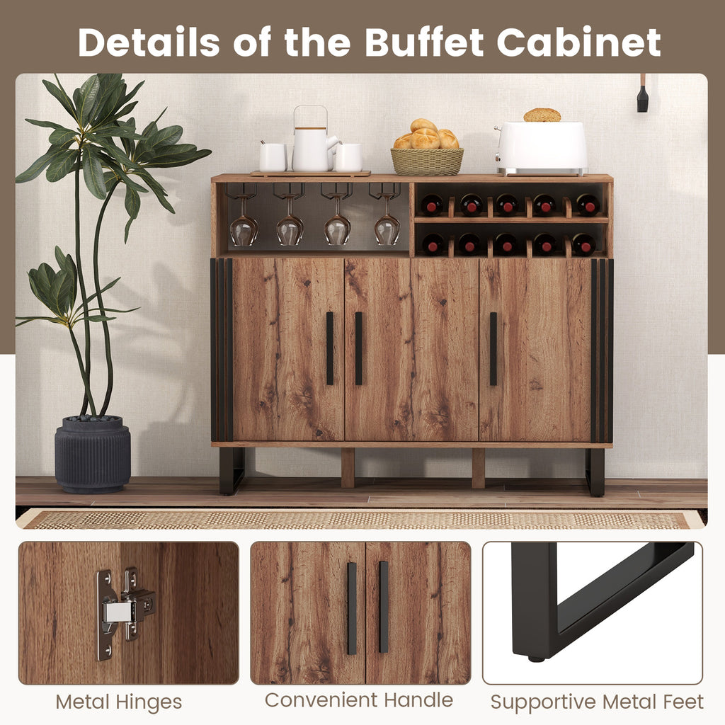 Home Wine Bar Cabinet 3 Door - Brown