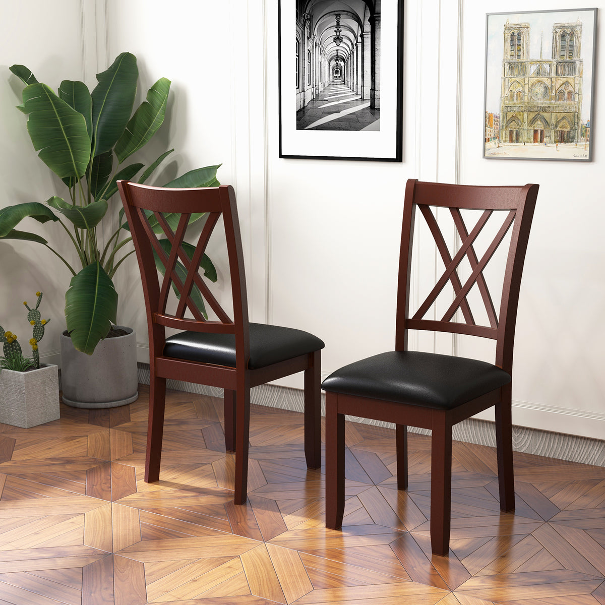Dining Chairs Set of 2 with Padded Seat, Brown