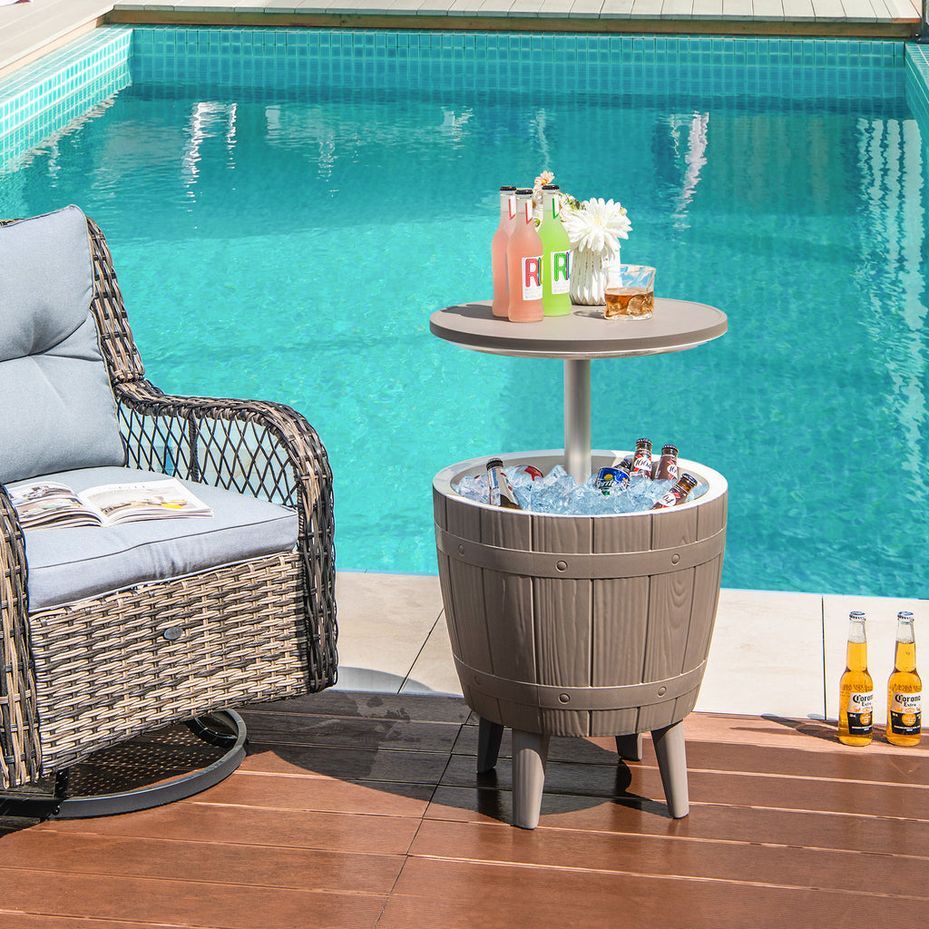 10 Gallon Outdoor Cooler Table with Telescopic Tabletop - Round, Brown