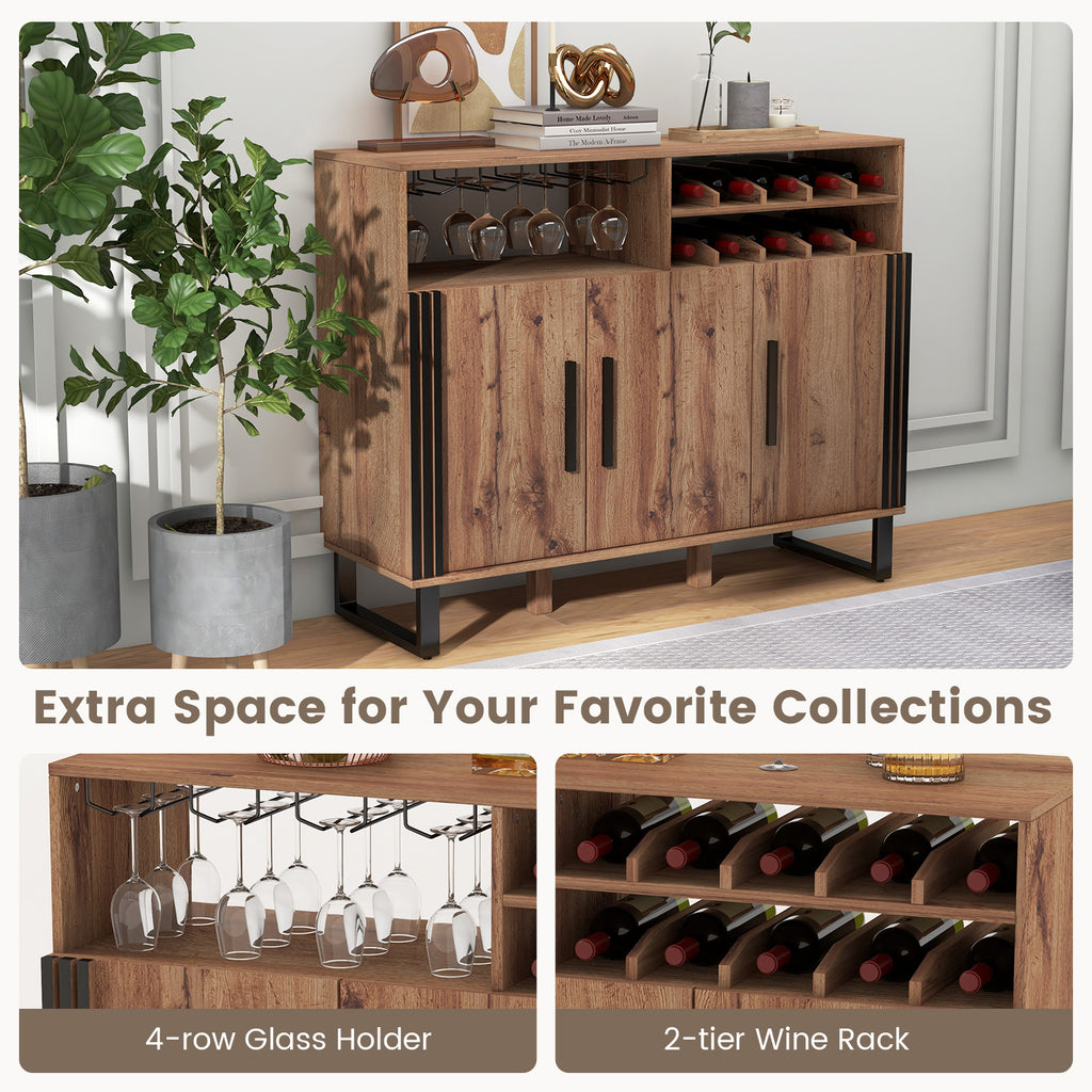 Home Wine Bar Cabinet 3 Door - Brown