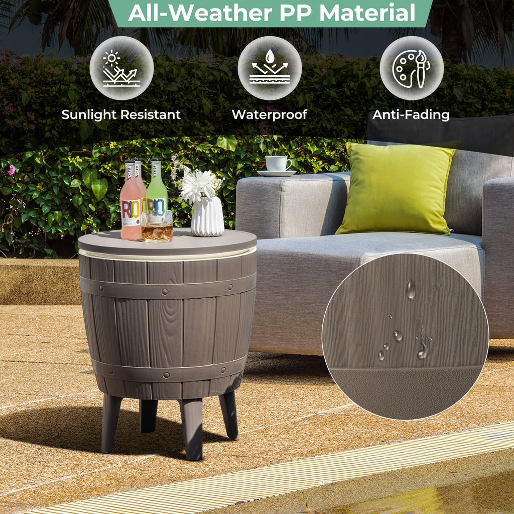 10 Gallon Outdoor Cooler Table with Telescopic Tabletop - Round, Brown