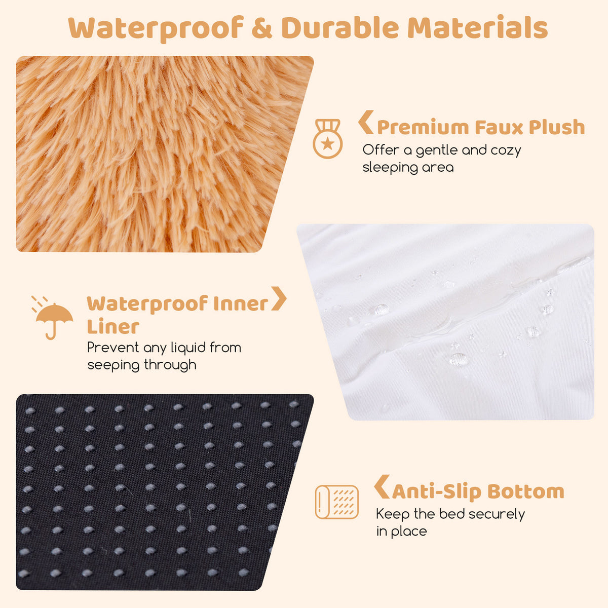 Washable Fluffy Dog Bed with Side Pockets, Blanket & Pillow - Brown
