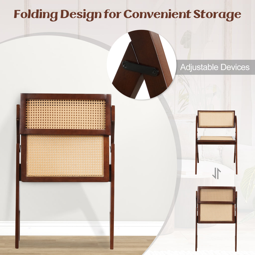 Foldable Dining Chairs Set of 2, Brown - Rattan Backrest