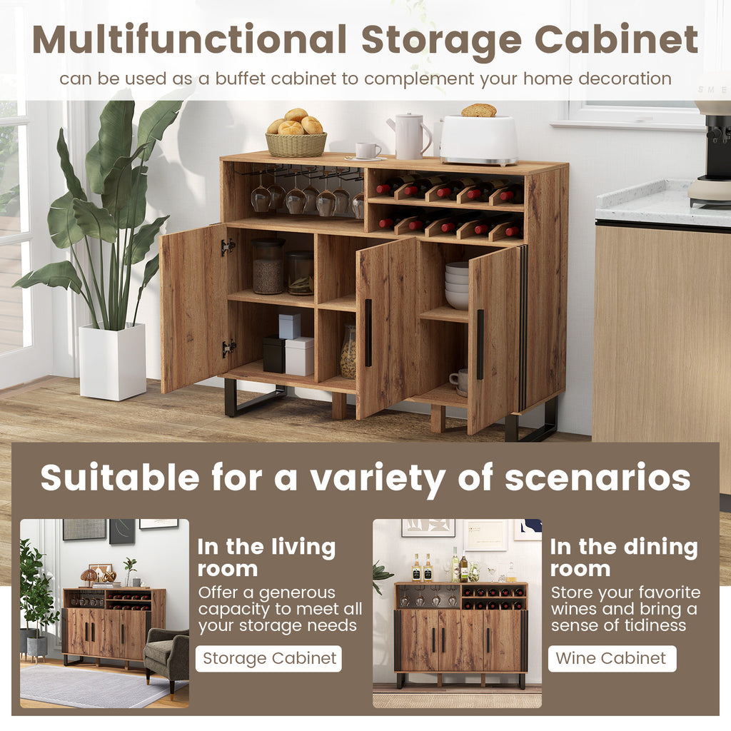 Home Wine Bar Cabinet 3 Door - Brown