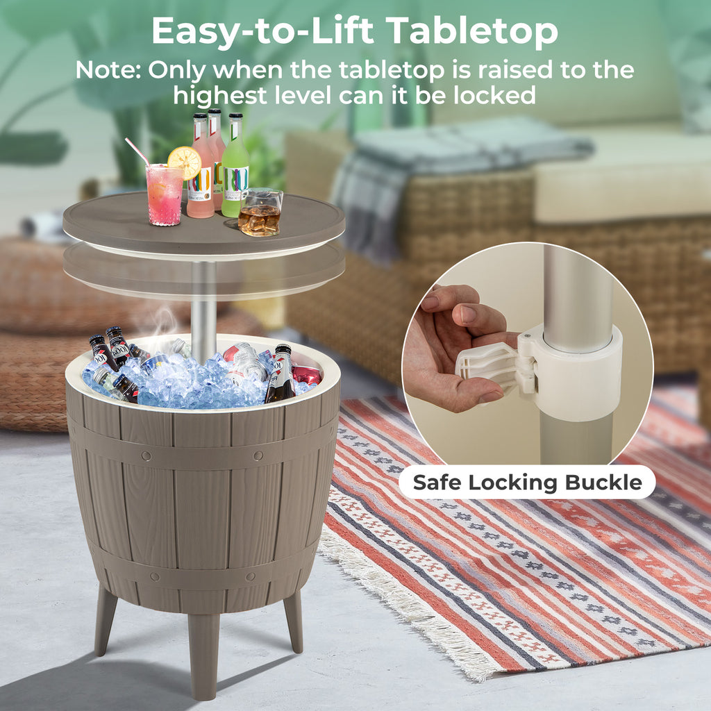 10 Gallon Outdoor Cooler Table with Telescopic Tabletop - Round, Brown
