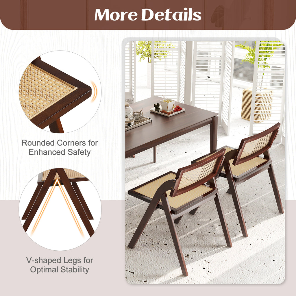 Foldable Dining Chairs Set of 2, Brown - Rattan Backrest