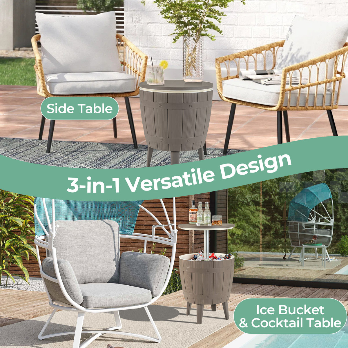 10 Gallon Outdoor Cooler Table with Telescopic Tabletop - Round, Brown