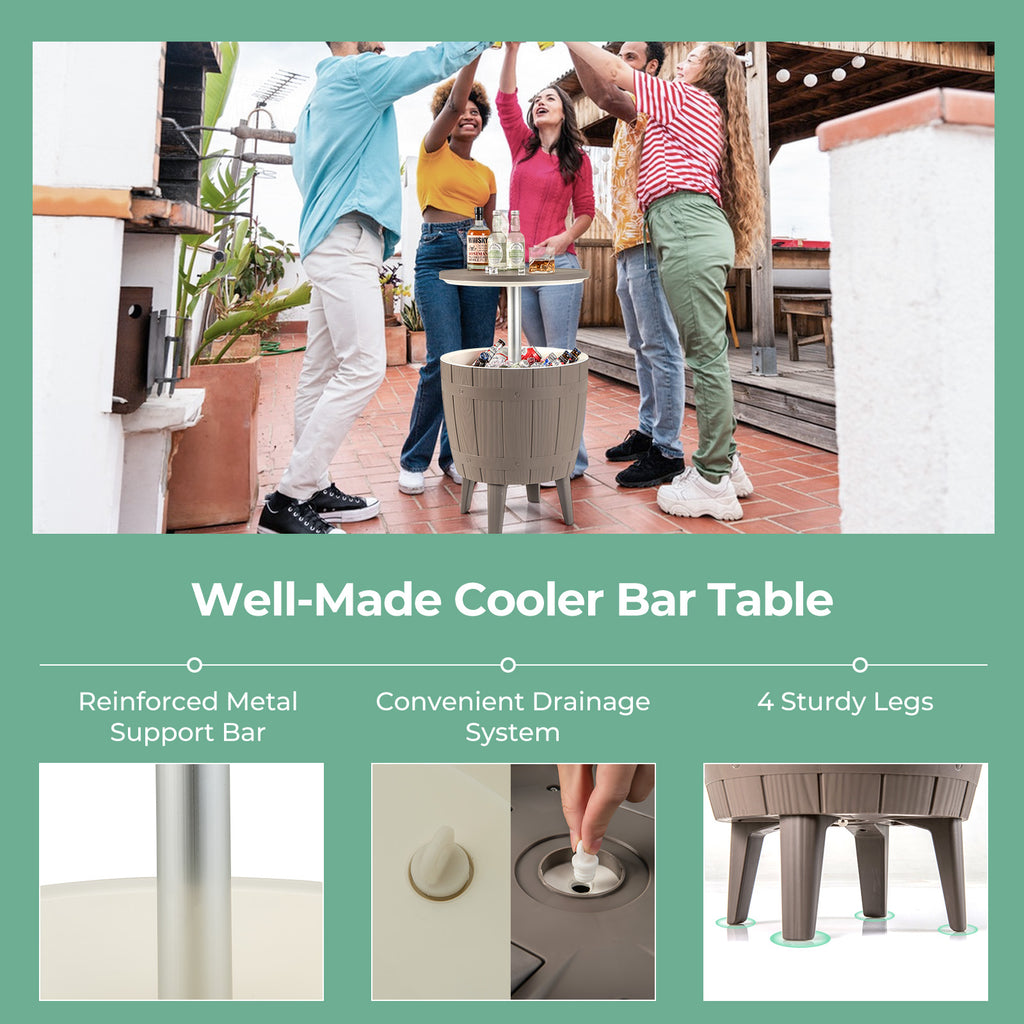 10 Gallon Outdoor Cooler Table with Telescopic Tabletop - Round, Brown