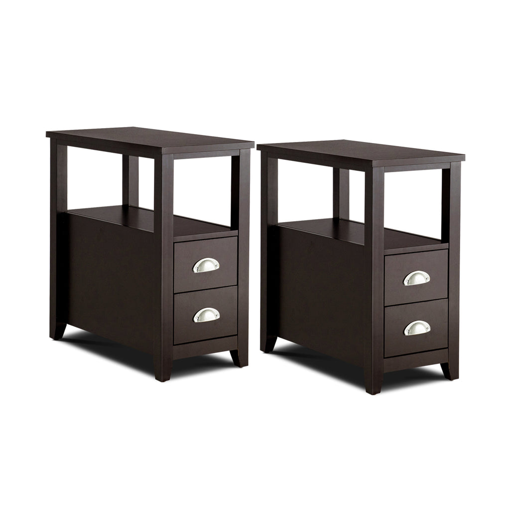 2-Drawer Nightstand Set, Dark Brown