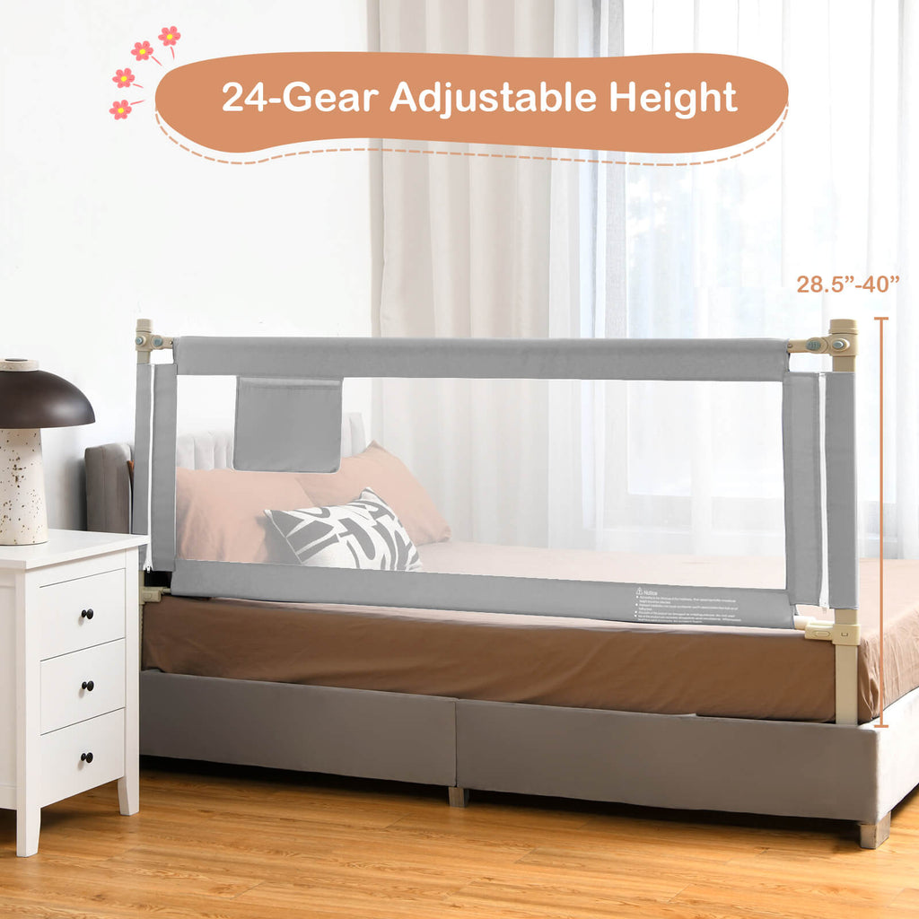 77 Inch Baby Bed Rail with Double Safety Lock & Gray Finish - Child Safety Guard