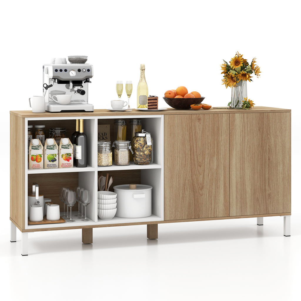 63 Inch Buffet Sideboard with 4 Compartments Push-to-Open - Natural