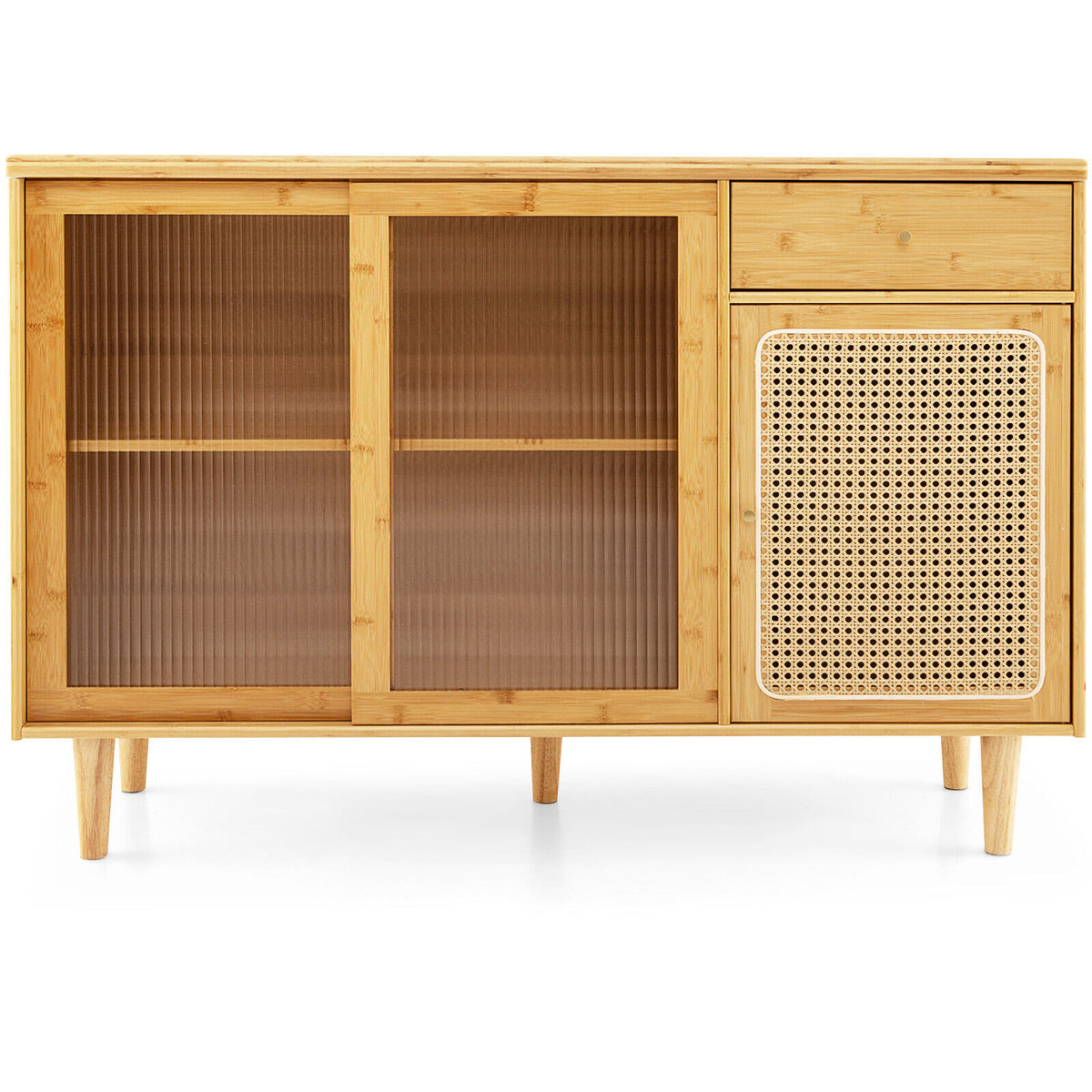 Bamboo Buffet Sideboard Cabinet with Sliding Glass Doors - Natural
