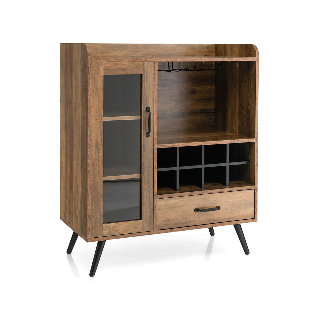 Buffet Sideboard with Wine Rack and Glass Holder - Rustic Brown