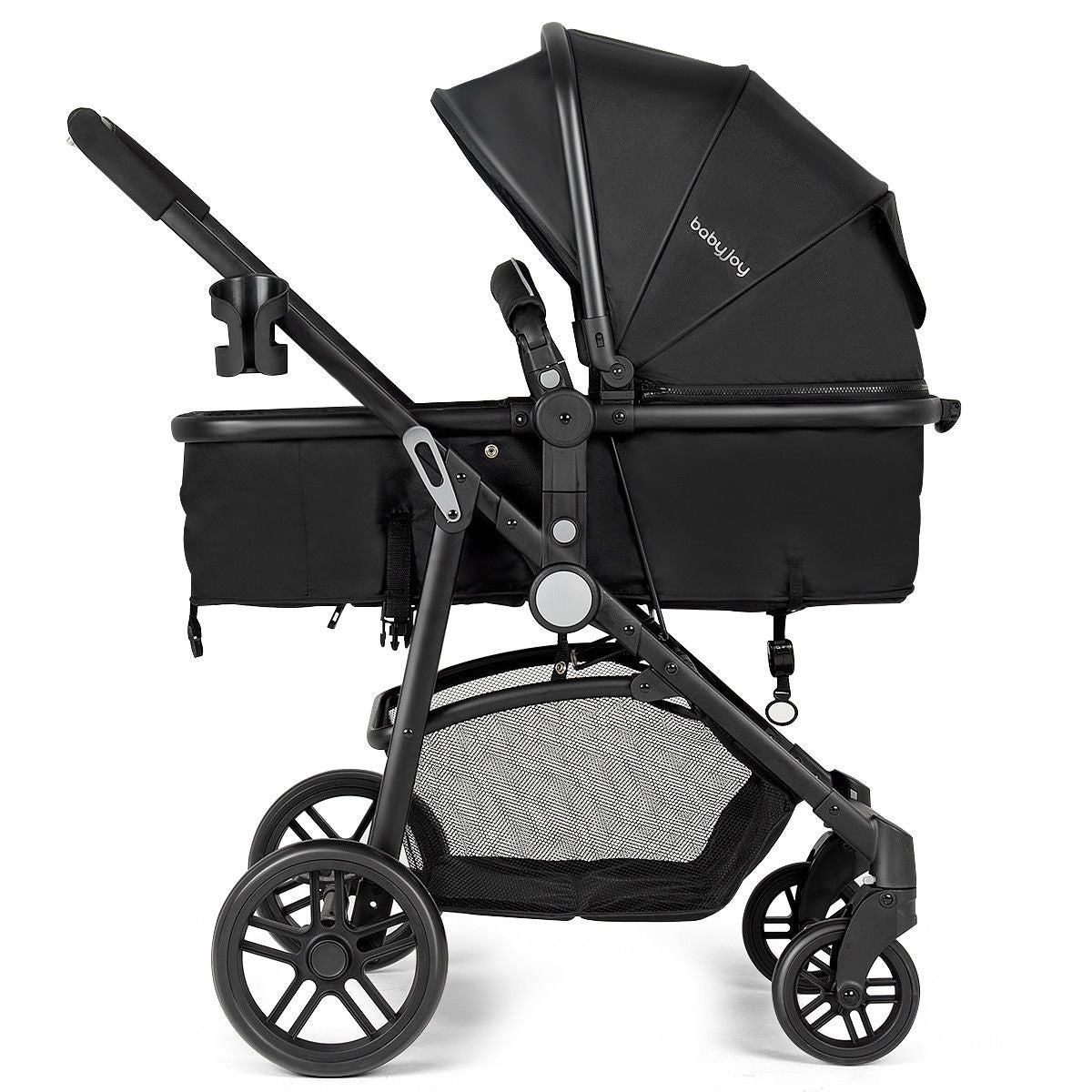 2-in-1 Foldable Baby Stroller with Cup Holder, Black - Newborn Infant Pushchair
