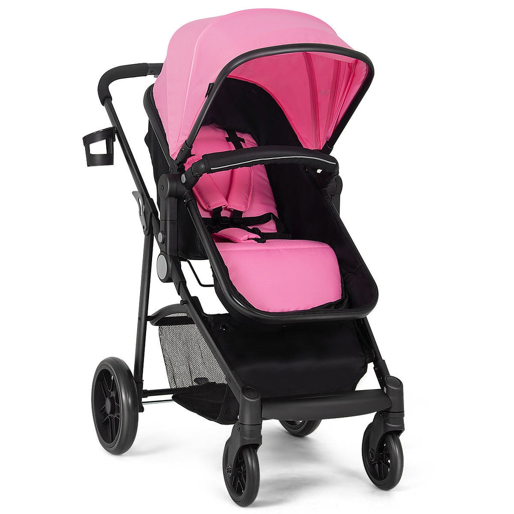 2-in-1 Foldable Baby Stroller with Cup Holder - Pink, Infant & Newborn