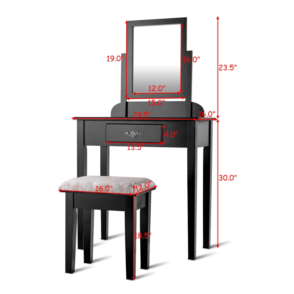 Vanity Dressing Table with Stool & Large Mirror