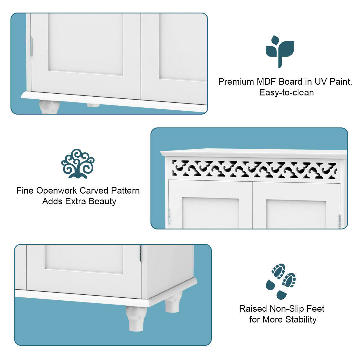 White Wooden 2-Door Storage Cabinet Cupboard