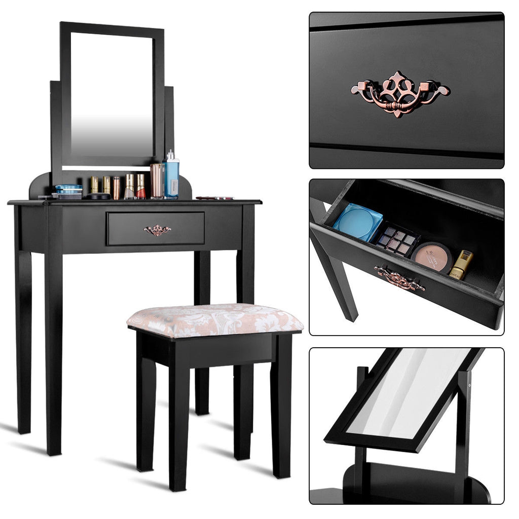 Dressing Table with Large Makeup Mirror & Stool