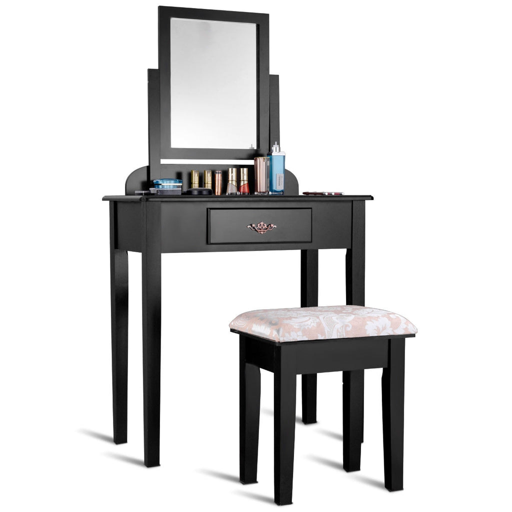 Vanity Dressing Table with Stool & Large Mirror