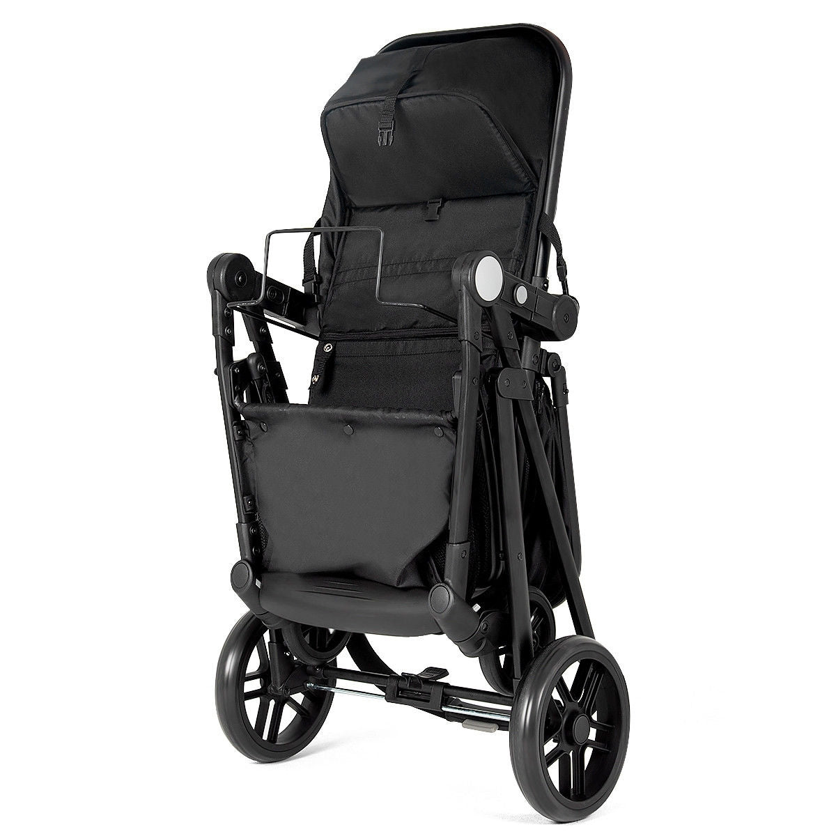 2-in-1 Foldable Baby Stroller with Cup Holder, Black - Newborn Infant Pushchair