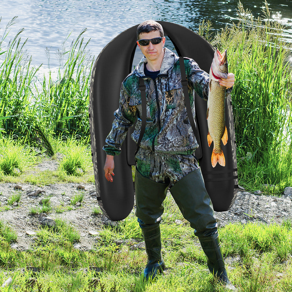 Inflatable Fishing Float Tube with Pump & Camouflage Storage Pockets - Fish Ruler