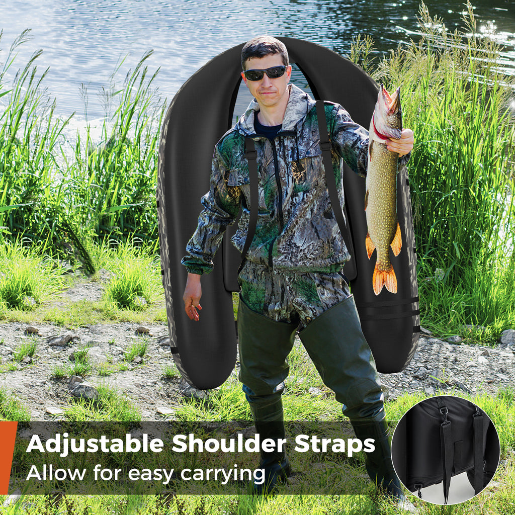 Inflatable Fishing Float Tube with Pump & Camouflage Storage Pockets - Fish Ruler