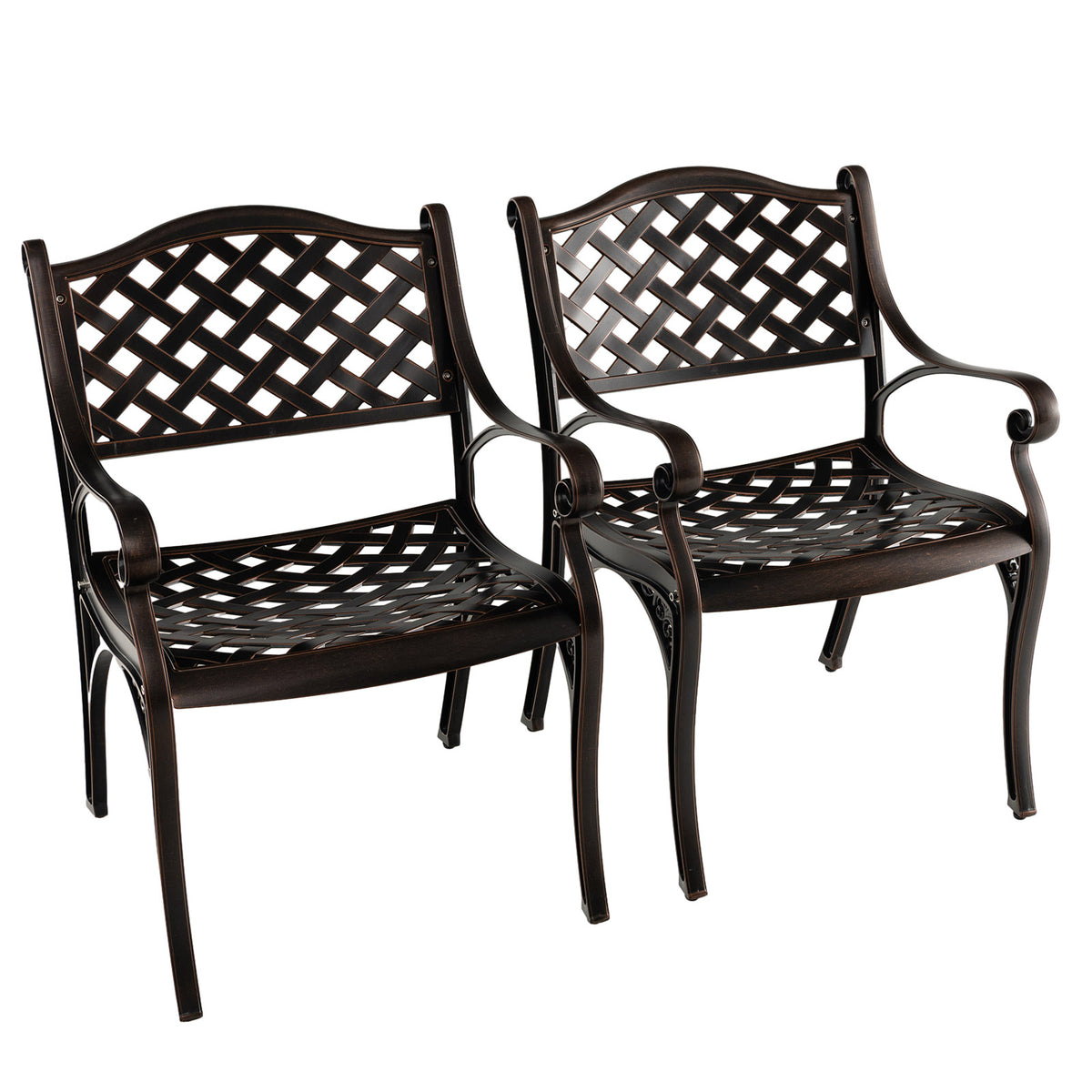 Cast Aluminum Patio Chairs Set of 2 Dining with Armrests Diamond