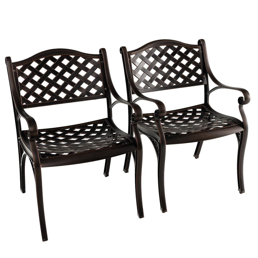 Cast Aluminum Dining Chairs Set of 2 with Patio Armrests Flower