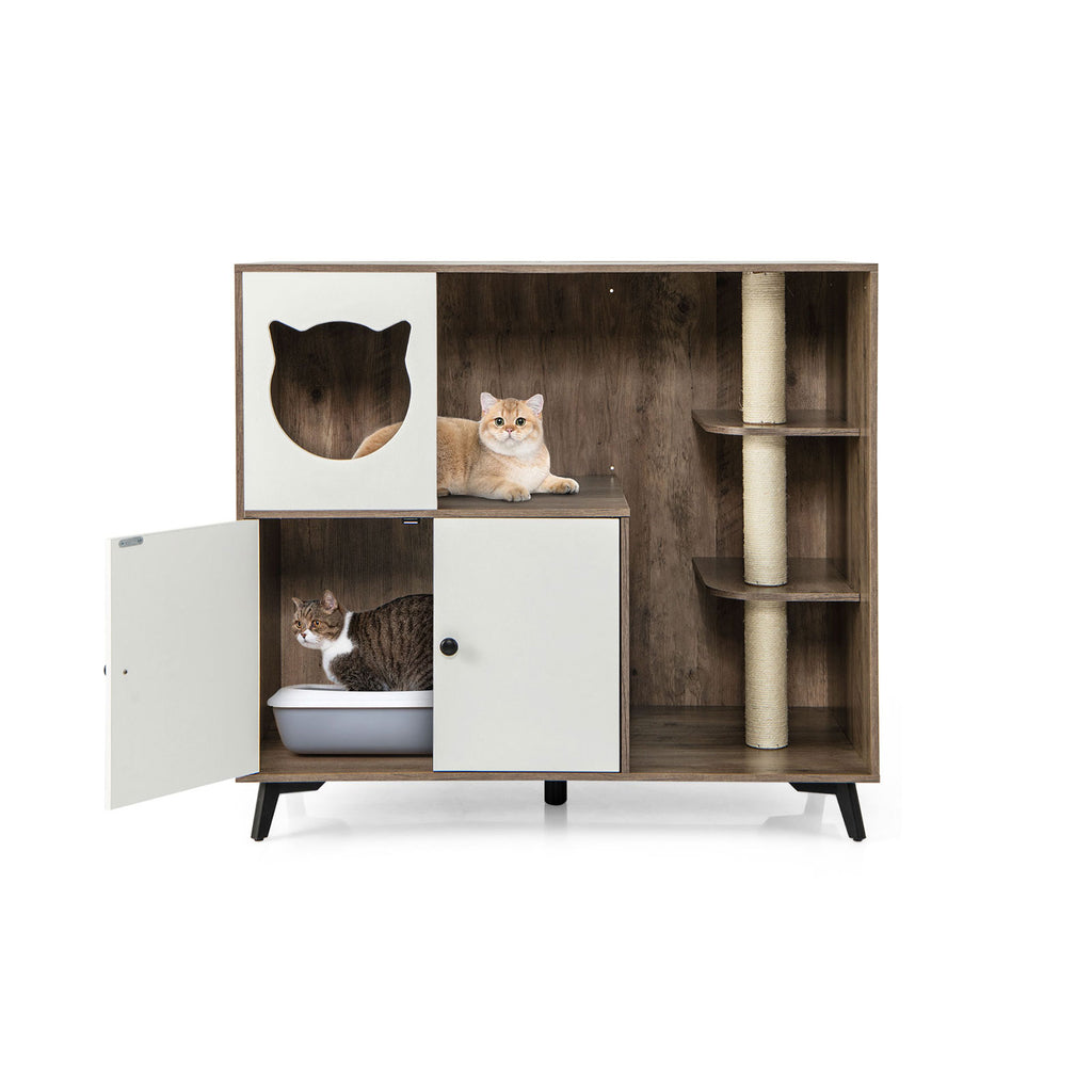 Cat Litter Box Enclosure with 3 Sisal Scratching Posts - Natural Variation