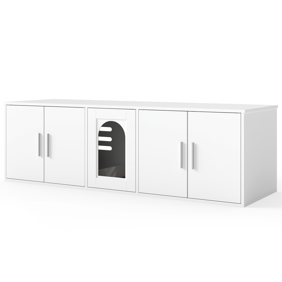 Cat Litter Box Enclosure for 2 Cats with Double Rooms and Sisal Scratching Mat - White, Space-Saving Design