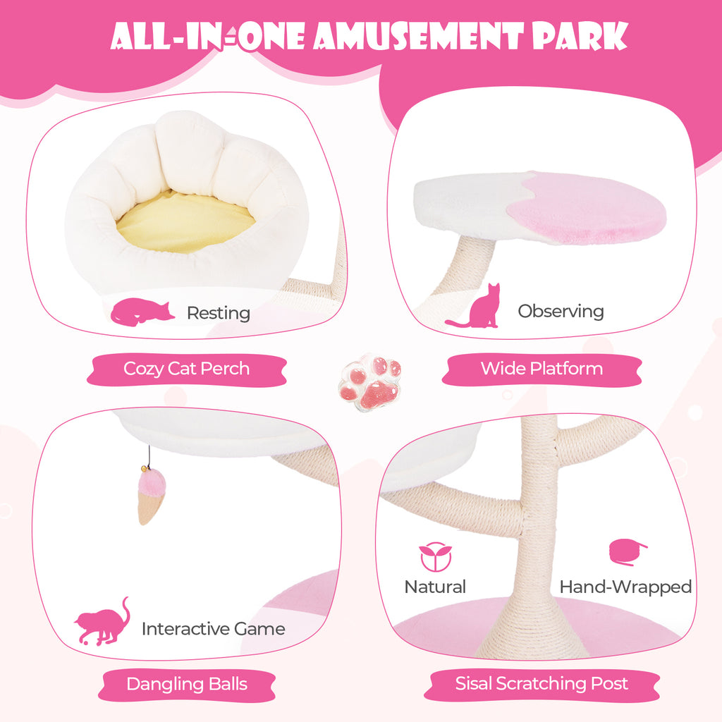 Multi-Layer Cat Tree Tower with 2 Perches & Platforms - Pink - Costway